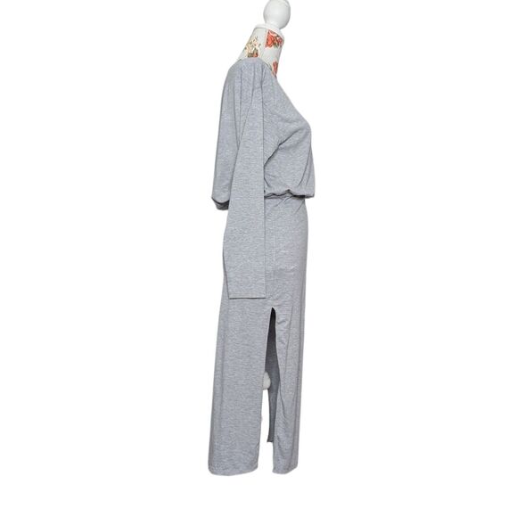 Revolve Lovers + Friends Sz M Maxi Blouson Dress Side Slit Long Sleeve Boat Neck - Picture 3 of 10